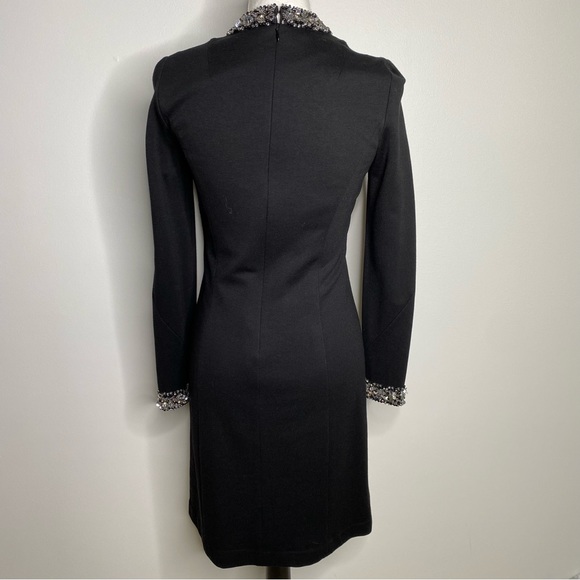 Trina Turk black long sleeve sheath dress with rhinestone trim - size 2 - Picture 3 of 7